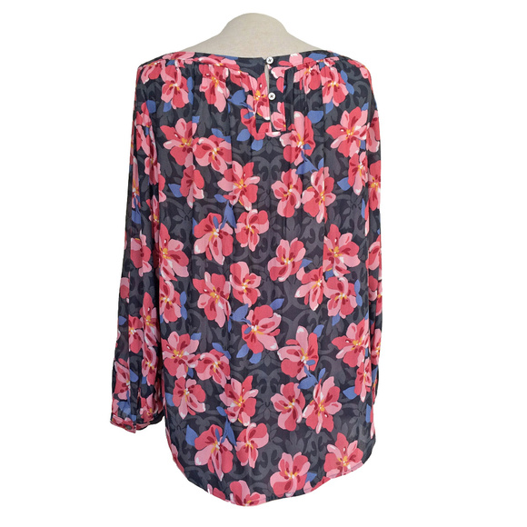 LOFT Gray Pink Floral Blossom Peasant Blouse LP - Picture 4 of 5